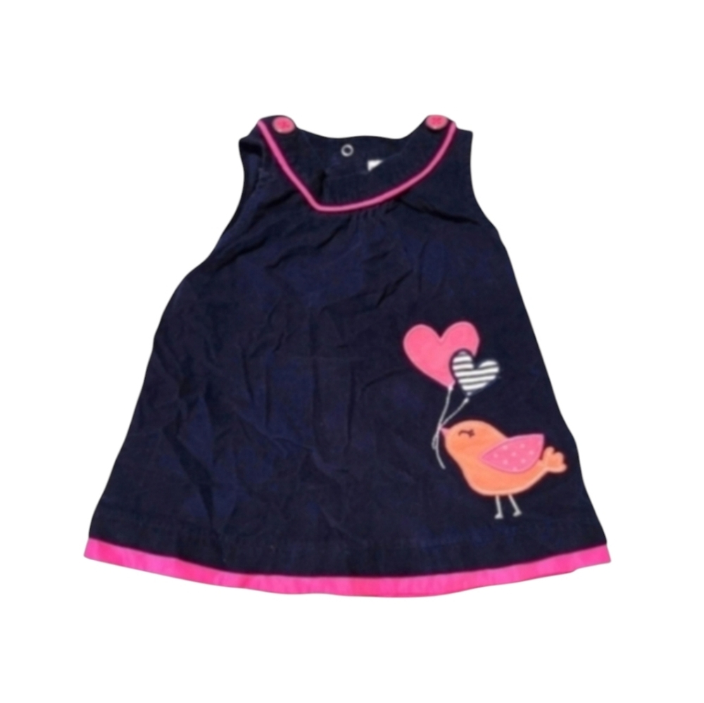 Carter's Corduroy Navy Blue Pink Summer Embroidered Bird Dress Size 6 Month
